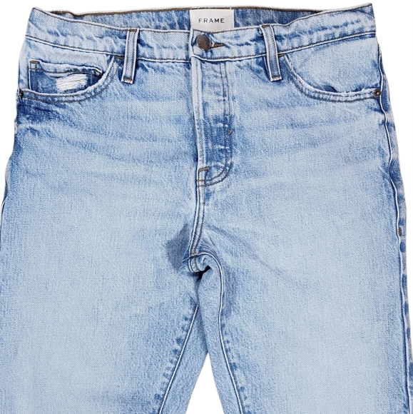 FRAME Le Slouch Distressed High Waist Straight Leg Jeans In Limelight 26 - Picture 5 of 13